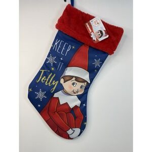 Elf On The Shelf‎ Christmas Stocking Keep It Jolly Blue Red New 18"